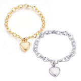 Stainless Steel Pendant Bracelet Chains Lobster Clasp Heart Gold 7.8" 7mm P249