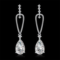 Platinum Plated Earrings Drop Dangle AAA Zirconia Push Back Clasp L579