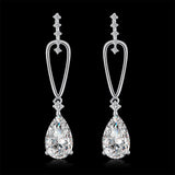 Platinum Plated Earrings Drop Dangle AAA Zirconia Push Back Clasp L579
