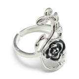 Enamel Alloy Cuff Finger Ring Flower Platinum Size 10 Adjustable 20mm P416