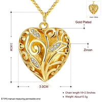 Yellow Gold Plated Necklace Pendant Heart Zirconia 19 Inches 1MM Lobster B133