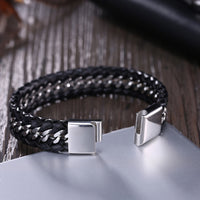 Stainless Steel Leather Bracelet 8 Inches 14.8MM Magnetic L333