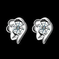 Sterling Silver Plated  Earrings  Stud AAA Zirconia  Push Back Clasp L800