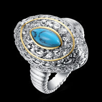 Platinum Plated Black Gunmetal Halo Plain Ring Womens Kallaite Stone Gold Blue B502