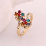 Gold Multicolor Blue Red Purple Zirconia Flower Band Ring Size 8 B111