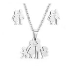 Stainless Steel Set Pendant Necklace Stud Earrings Family Silver 17" A464