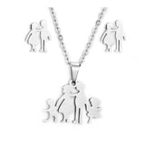 Stainless Steel Set Pendant Necklace Stud Earrings Family Silver 17" A464