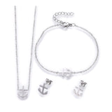 Stainless Steel Set Pendant Necklace Earrings Bracelet Anchor 16.54" P738