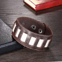 Leather Bracelet Handmade  Brown 9 inches 32MM Button Clasp L513