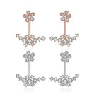 Rose Gold Platinum Plated  Earrings AAA Zirconia Push Back Flowers .72" L224