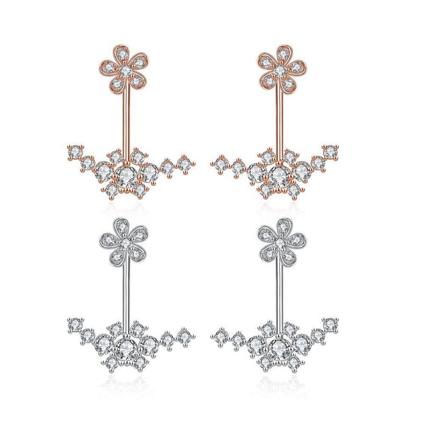 Rose Gold Platinum Plated  Earrings AAA Zirconia Push Back Flowers .72" L224