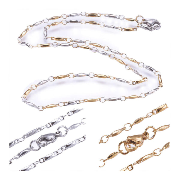 Stainless Steel Necklace Enamel Lobster Ion Plating Rectangle 17.7" 45cm Z638