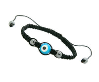 Black Nylon Cord Evil Eye Good Luck Bracelet Glass Blue Adjustable size Hanmade