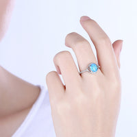 Platinum Plated Ring Womens Halo AAA Zirconia Opal Stone Blue B520