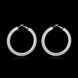 Sterling Silver Plated Hoop Pierced Earrings 1.8" Inches L100