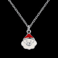 Brass Enamel Pendant Necklace Christmas Santa Claus White Silver 17.7" P21