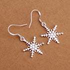 Sterling Silver Plated Chandelier Snowflake Hoop Pierced Earrings L156