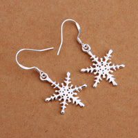 Sterling Silver Plated Chandelier Snowflake Hoop Pierced Earrings L156