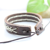 Genuine Leather Bracelet Men's Unisex Wrap Tribal Brown White Adjust 7-9 In H138