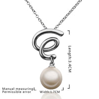 White Gold Plated Necklace Pendant White Glass Pearl 18.5 Inches 1MM Lobster B81