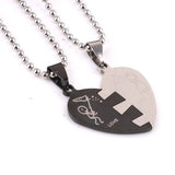 Stainless Steel Pendant 1.2X1.13 Inch Heart Lovers Black Silver Necklace 22" B12