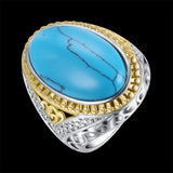 Yellow Gold Platinum Plated Halo Ring Kallaite Stone Blue B514