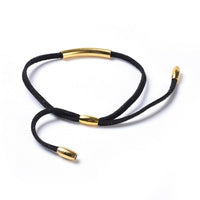 Adjustable Cord Bracelets Rice Beads 304 Stainless Steel Tube Gold Black P532
