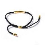 Adjustable Cord Bracelets Rice Beads 304 Stainless Steel Tube Gold Black P532