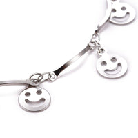 Stainless Steel Scalloped Bar Bracelet Smile Face Charms Lobster Silver 8" Z154