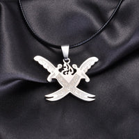 Men's Unisex Stainless Steel Leather Necklace Pendant Swords L64