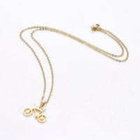 Stainless Steel Set Earring Pendant Necklace Bike Gold 18" P800