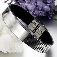 Unisex Men Women's Stainless Steel Black Rubber Bracelet 8" G11