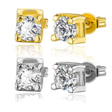 Gold Silver Plated Cube Tin AAA Zirconia Stud Earrings 7x6mm P124