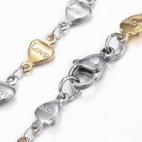 Stainless Steel Heart Set Necklace Bracelet Lobster Gold 17.72" P717