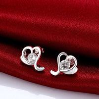 Sterling Silver Plated Earrings Stud AAA Zirconia Push Back Heart .2" L432