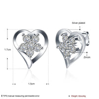 Sterling Silver Plated Earrings Stud AAA Zirconia Push Back Heart .6" L336