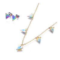 Stainless Steel Set Pendant Necklace Stud Earrings Back Triangle 16.7" P696