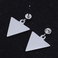 Stainless Steel Dangle Stud Earrings Zirconia Triangle Silver 20.5~22mm  Z382