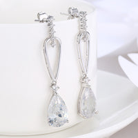 Platinum Plated Earrings Drop Dangle AAA Zirconia Push Back Clasp L579