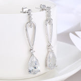 Platinum Plated Earrings Drop Dangle AAA Zirconia Push Back Clasp L579