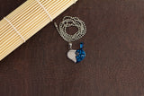 Stainless Steel Lovers Heart Zirconia Pendant Beads Necklace Silver Blue L173