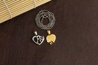 Stainless Steel Lovers Heart Zirconia Pendant Beads Necklace Silver Gold L177