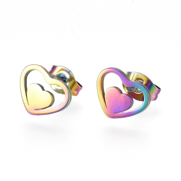 Stainless Steel Stud Earrings Earring Backs Heart Heart 7.5x10mm A169