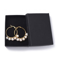 Hoop Earrings Natural Pearl Gold Plated Stainless Steel Hoop Gold White P364