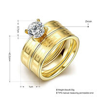 Stainless Steel Bridal Engagement Set Ring Gold Plated Zirconia Women B440