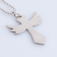 316L Stainless Steel Pendant 1.57X1.91 Inch Cross  Silver Necklace 22" B84