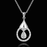 Sterling Silver Plated Necklace Pendant Drop Zirconia 18 Inches 1MM Lobster B53