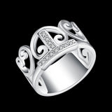 Sterling Silver Plated Fashion Ring AAA Zirconia Women Crown B390