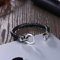 Stainless Steel Leather Bracelet 7.5 Inches 7.6MM Clip L350