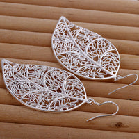 Sterling Silver Plated Chandelier Leaves Hoop Pierced Earrings L151